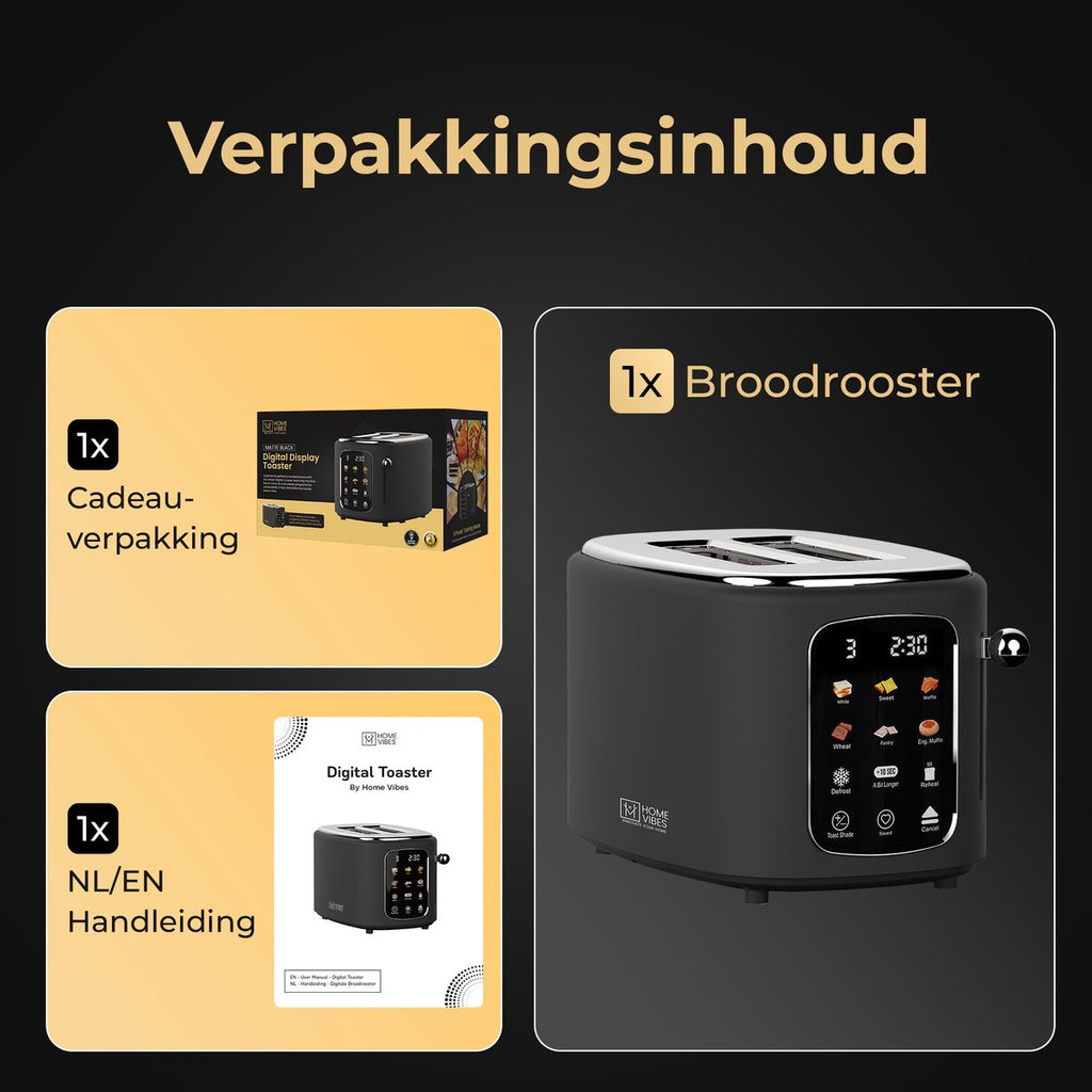 Home Vibes Broodrooster – Touch LED Display - Mat Zwart