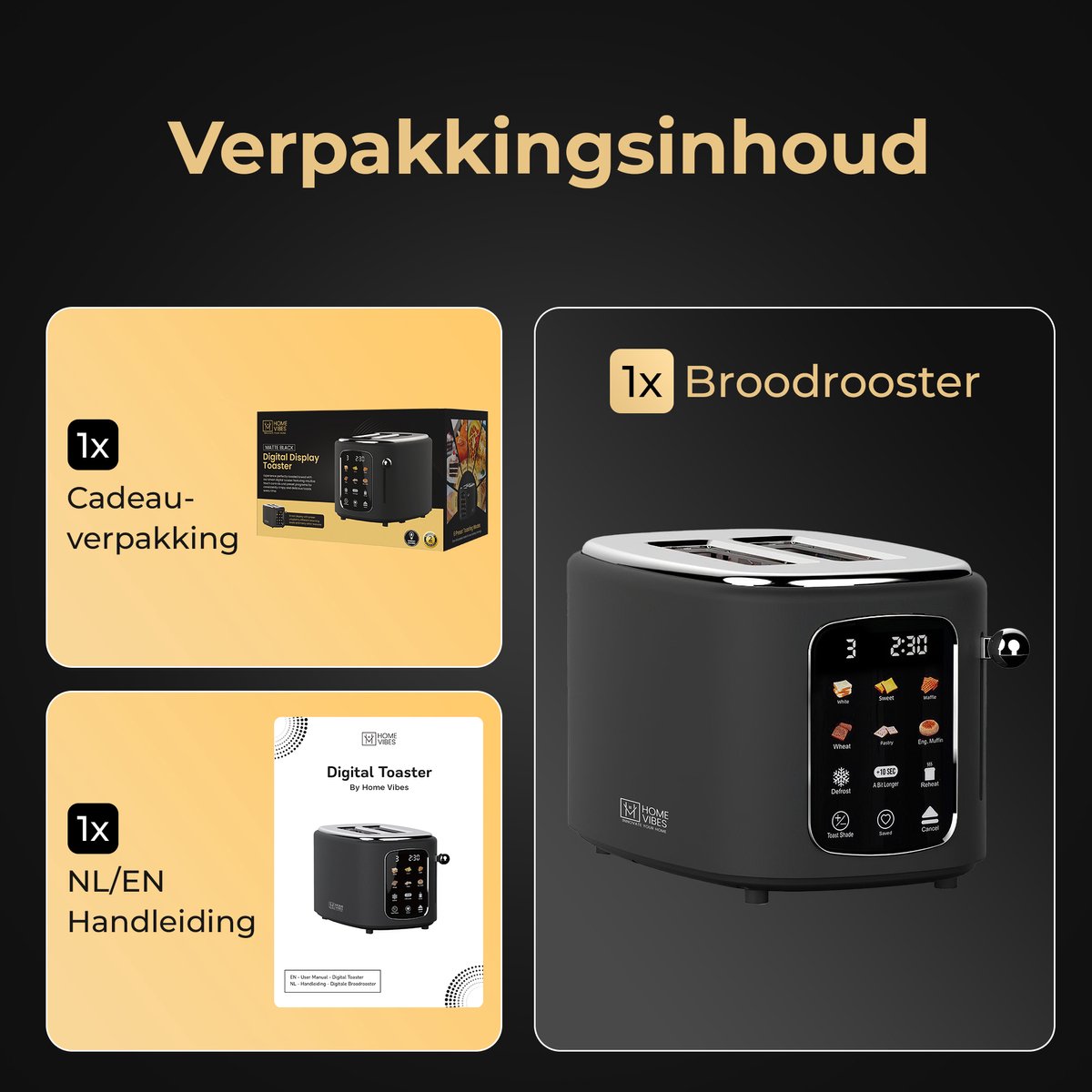 Home Vibes Broodrooster – Touch LED Display - Mat Zwart