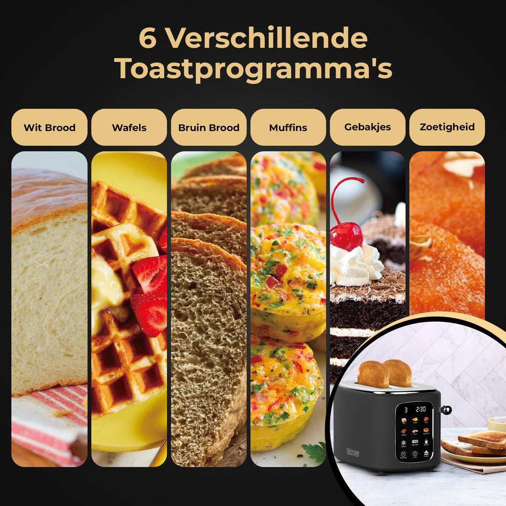 Home Vibes Broodrooster – Touch LED Display - Mat Zwart