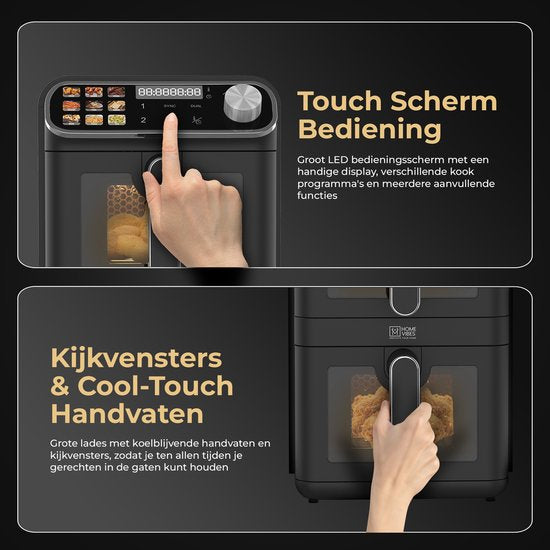 Home Vibes Airfryer – Gestapelde Lades - 11L - Mat Zwart