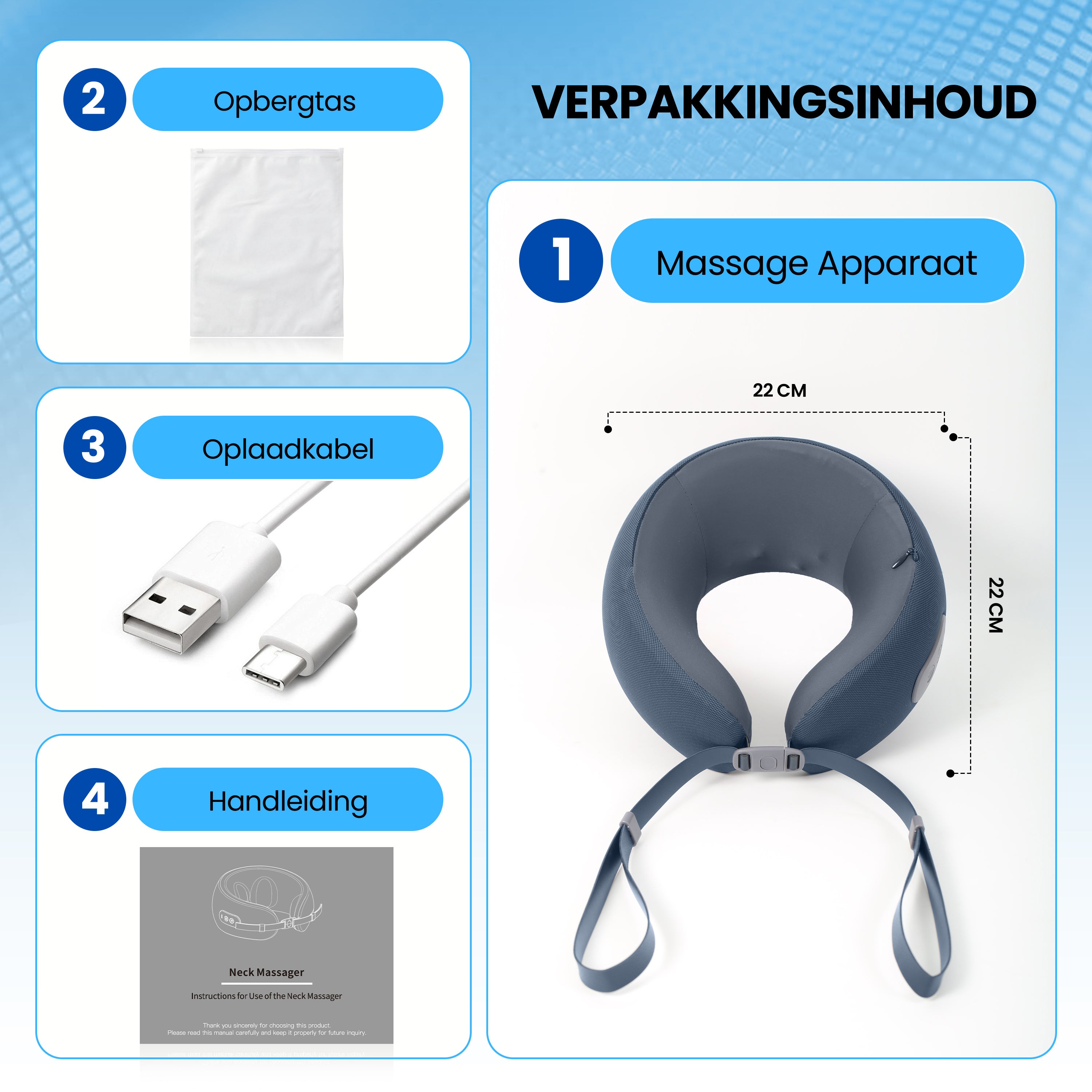Nekmassage Apparaat Marine Blauw- Reiskussen - 2026