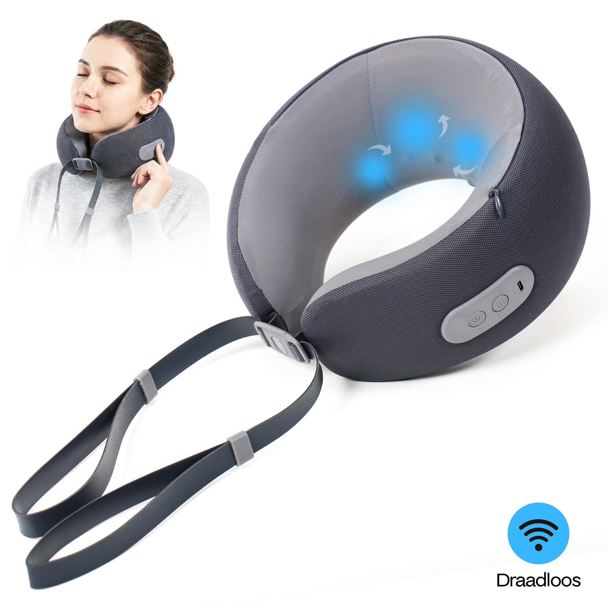 Nekmassage Apparaat - Reiskussen - Grijs - Draadloos -2026