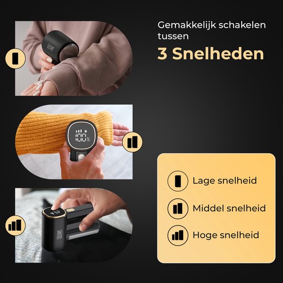 Home Vibes Pluizenverwijderaar – LED Display - Zwart/Goud