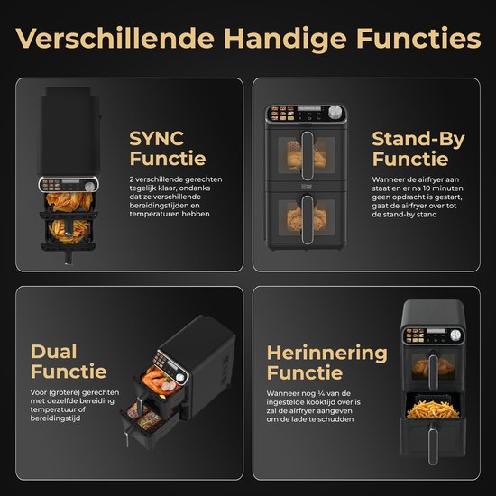 Home Vibes Airfryer – Gestapelde Lades - 11L - Mat Zwart