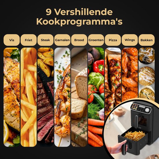Home Vibes Airfryer – Gestapelde Lades - 11L - Mat Zwart