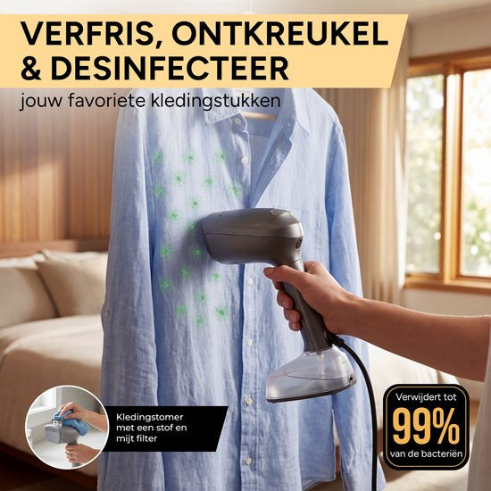 Home Vibes® Vacuüm Kledingstomer - Stoom en Zuigfunctie - Stoomapparaat Kleding - Handstomer – Kleding Stomer - 400ML Watertank – Steamer - Snel Opgewarmd - 1500W – Grijs