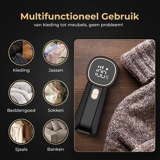 Home Vibes Pluizenverwijderaar – LED Display - Zwart/Goud