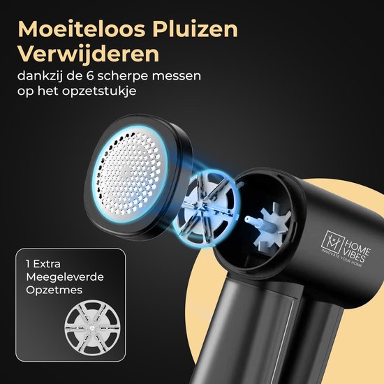 Home Vibes Pluizenverwijderaar – LED Display - Zwart/Goud