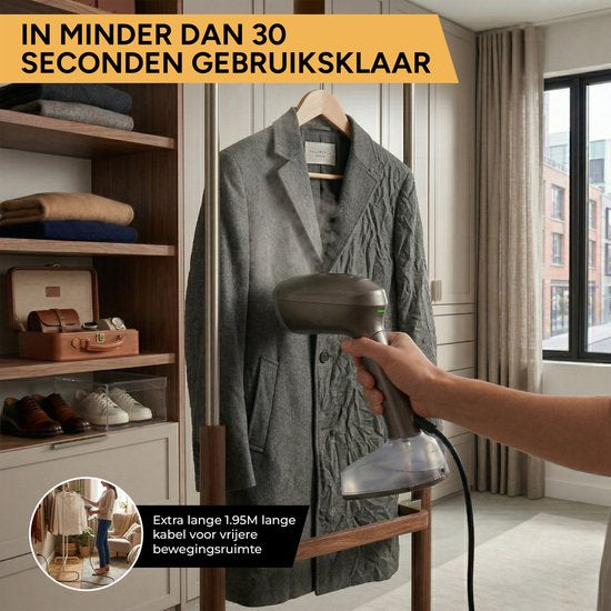 Home Vibes® Vacuüm Kledingstomer - Stoom en Zuigfunctie - Stoomapparaat Kleding - Handstomer – Kleding Stomer - 400ML Watertank – Steamer - Snel Opgewarmd - 1500W – Grijs