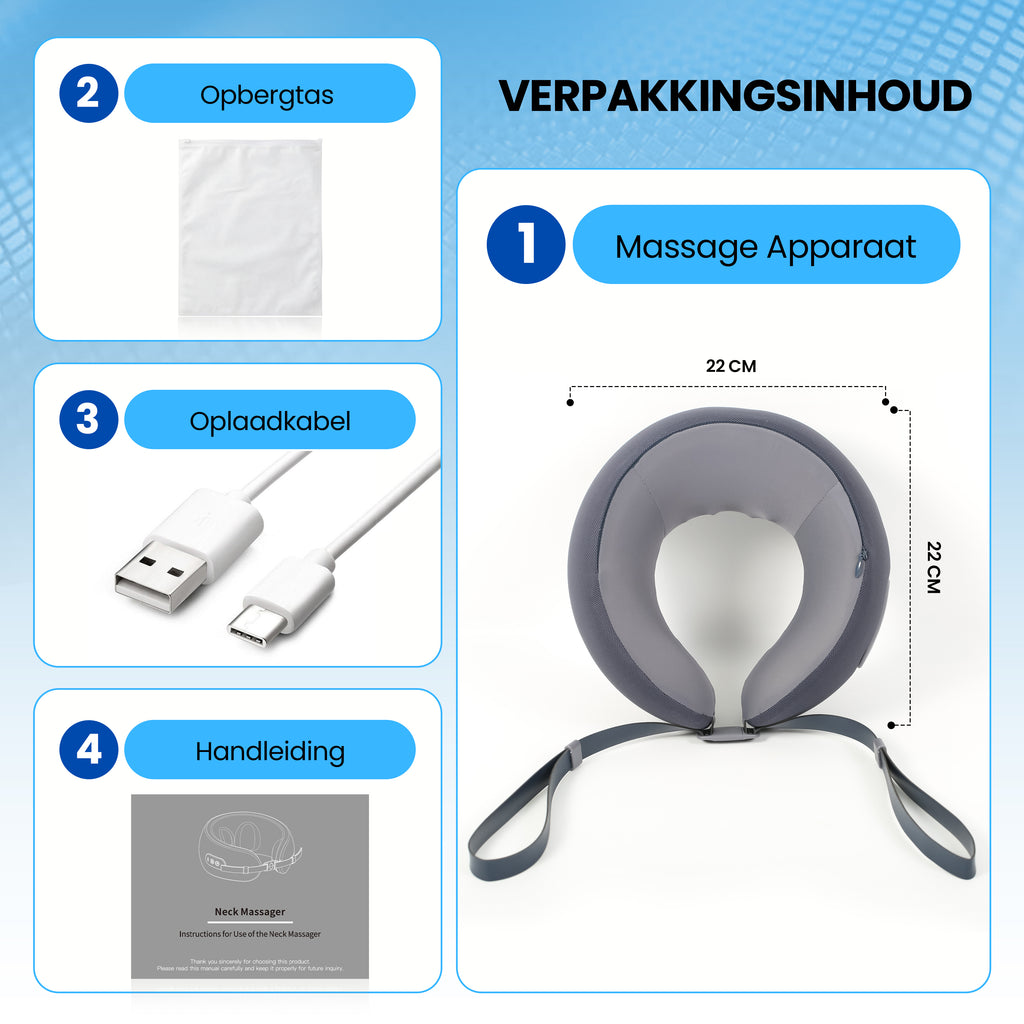 Nekmassage Apparaat - Reiskussen - Grijs - Draadloos -2026