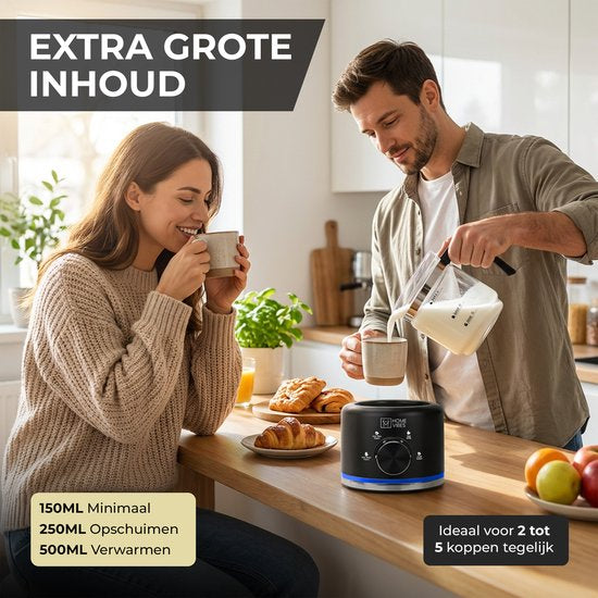 Home Vibes® Glazen Melkopschuimer - PFAS Vrij - Elektrische Melkschuimer - 4-in-1 Model - Milk Frother - 250/500ML - 600W - Met Schenktuit - Zwart