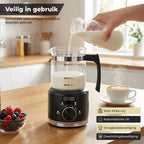 Home Vibes® Glazen Melkopschuimer - PFAS Vrij - Elektrische Melkschuimer - 4-in-1 Model - Milk Frother - 250/500ML - 600W - Met Schenktuit - Zwart
