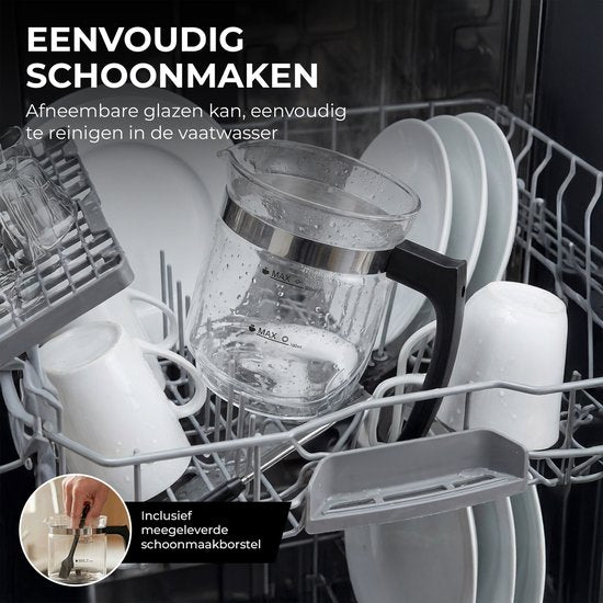 Home Vibes® Glazen Melkopschuimer - PFAS Vrij - Elektrische Melkschuimer - 4-in-1 Model - Milk Frother - 250/500ML - 600W - Met Schenktuit - Zwart