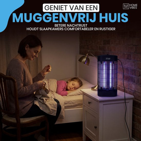 Home Vibes® Muggenlamp – 2500V - Elektrische Insectenlamp 50m² – Speciaal voor Binnen – Met Opvangbak – Moderne Vliegenlamp – Vliegenvanger - Ophangbaar - 9W – Aan/Uit Knop - Zwart