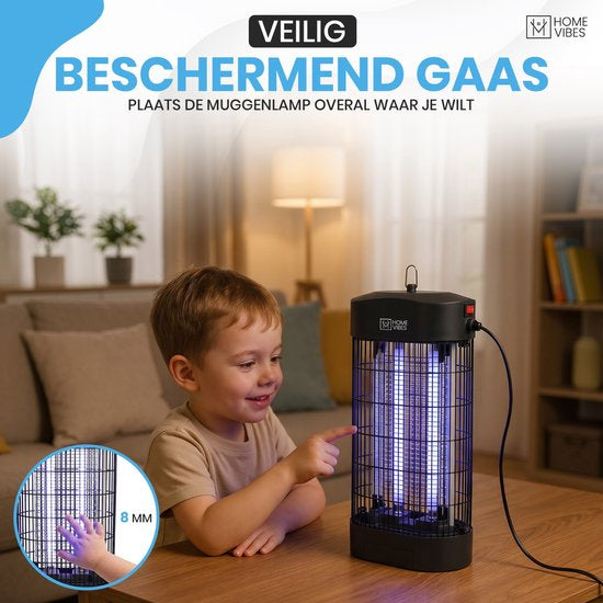 Home Vibes® Muggenlamp – 2500V - Elektrische Insectenlamp 50m² – Speciaal voor Binnen – Met Opvangbak – Moderne Vliegenlamp – Vliegenvanger - Ophangbaar - 9W – Aan/Uit Knop - Zwart