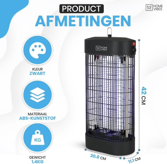 Home Vibes® Muggenlamp – 2500V - Elektrische Insectenlamp 50m² – Speciaal voor Binnen – Met Opvangbak – Moderne Vliegenlamp – Vliegenvanger - Ophangbaar - 9W – Aan/Uit Knop - Zwart