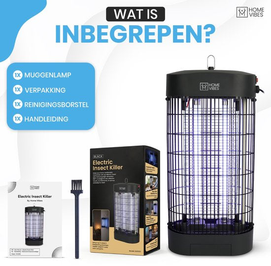 Home Vibes® Muggenlamp – 2500V - Elektrische Insectenlamp 50m² – Speciaal voor Binnen – Met Opvangbak – Moderne Vliegenlamp – Vliegenvanger - Ophangbaar - 9W – Aan/Uit Knop - Zwart