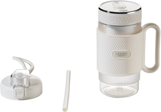 Home Vibes® Blender Smoothie - Draagbare Blender To Go - 500ML Mini Blender - 80W - Smoothie Maker - 2 Opzetstukken - Met Rietje - Ivoor Wit