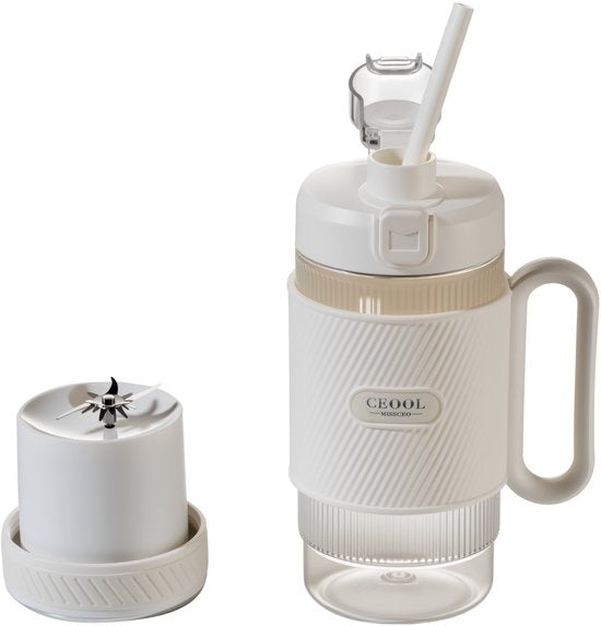Home Vibes® Blender Smoothie - Draagbare Blender To Go - 500ML Mini Blender - 80W - Smoothie Maker - 2 Opzetstukken - Met Rietje - Ivoor Wit