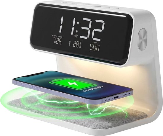 Home Vibes® Digitale Wekker - Met Draadloze Oplader – Nachtlamp Functie – Dimbaar LCD Display
