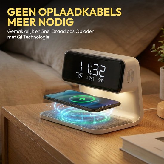 Home Vibes® Digitale Wekker - Met Draadloze Oplader – Nachtlamp Functie – Dimbaar LCD Display