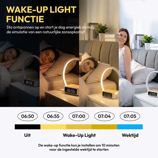 Home Vibes® Wake Up Light – Digitale Wekker – Lichtwekker – Digitale Klok met Nachtlamp – Dimbaar LCD Display - Draadloze Oplader