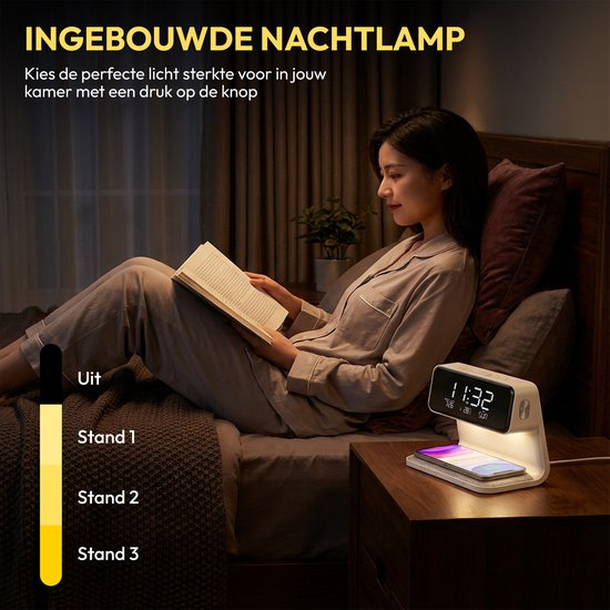 Home Vibes® Digitale Wekker - Met Draadloze Oplader – Nachtlamp Functie – Dimbaar LCD Display