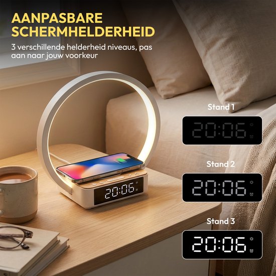 Home Vibes® Wake Up Light – Digitale Wekker – Lichtwekker – Digitale Klok met Nachtlamp – Dimbaar LCD Display - Draadloze Oplader