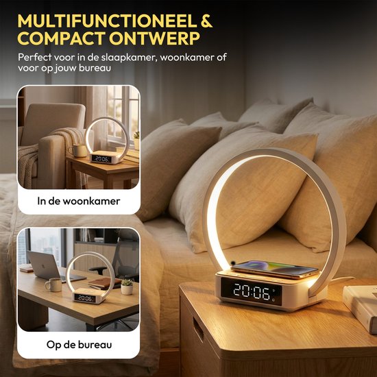 Home Vibes® Wake Up Light – Digitale Wekker – Lichtwekker – Digitale Klok met Nachtlamp – Dimbaar LCD Display - Draadloze Oplader