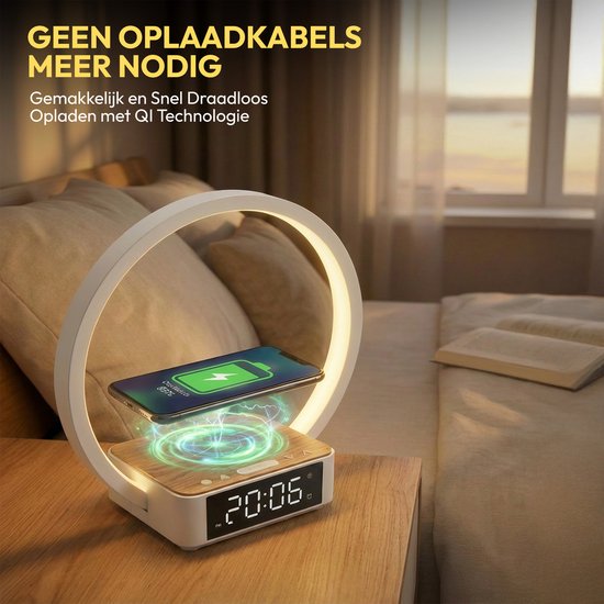 Home Vibes® Wake Up Light – Digitale Wekker – Lichtwekker – Digitale Klok met Nachtlamp – Dimbaar LCD Display - Draadloze Oplader