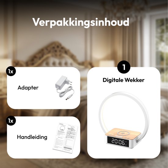 Home Vibes® Wake Up Light – Digitale Wekker – Lichtwekker – Digitale Klok met Nachtlamp – Dimbaar LCD Display - Draadloze Oplader